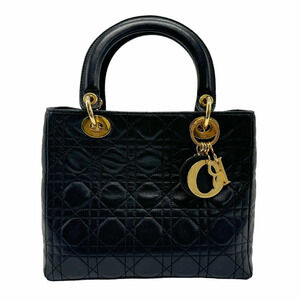 Christian Dior Lady 2way Shoulder Bag lambskin black